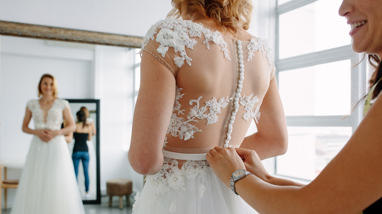 Bride looking at her reflection