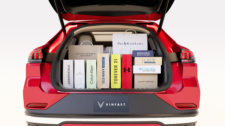 VinFast VF 8 filled with shopping bags