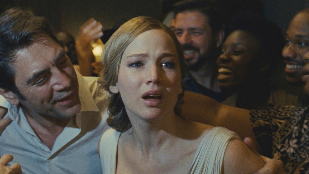 Jennifer Lawrence in a crowd in Mother!