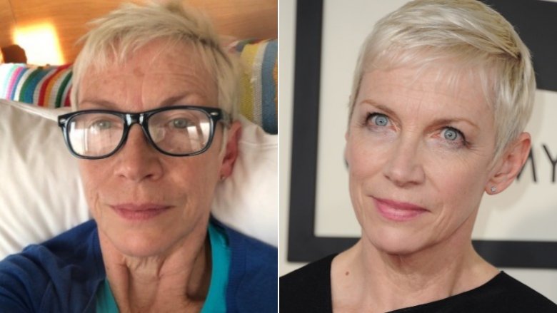 Annie Lennox without and with makeup