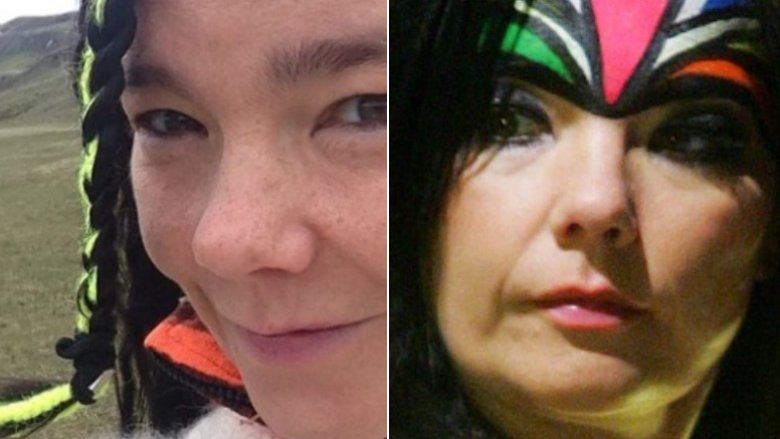 Björk without and with makeup