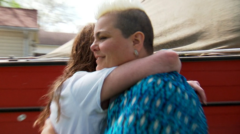 Paula Jones hugging her mother