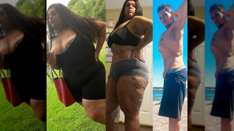 Three images of Destinee LaShaee's weight loss transformation