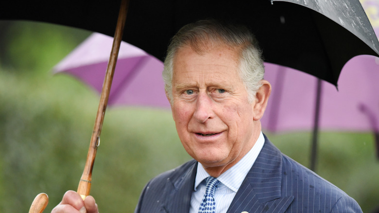 Prince Charles holding an umbrella