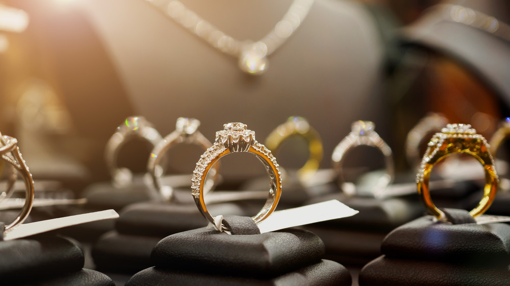 Diamond rings at a jewelry store