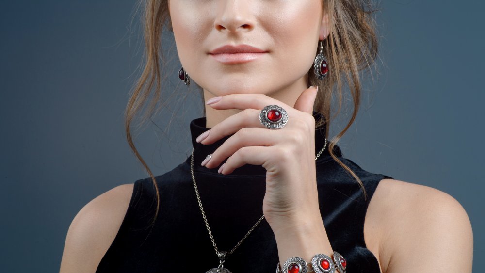 Woman wearing rubies