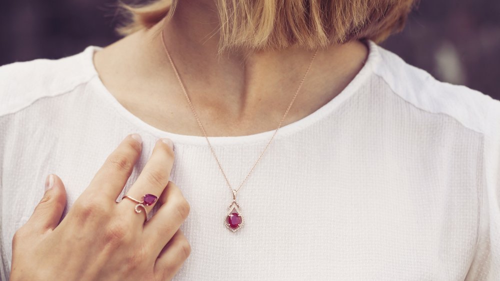 Woman wearing rubies