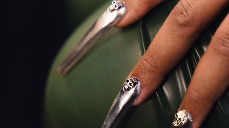 Megan Thee Stallion silver skull nails