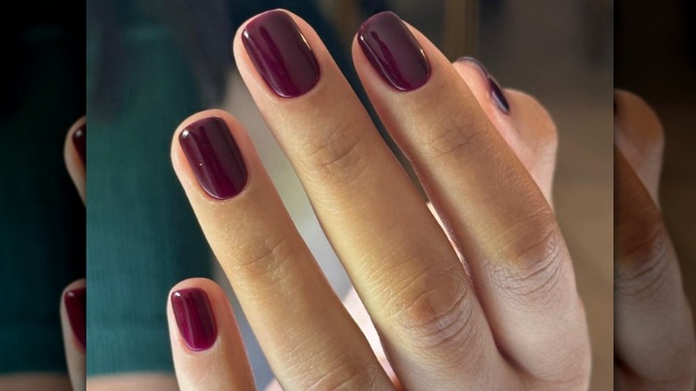 hand showing Maroon nails