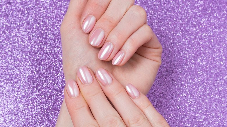 A shimmery pink manicure