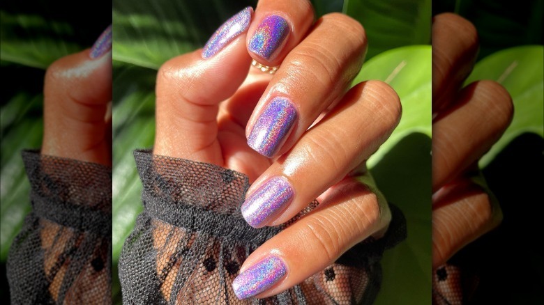 purple holographic nails