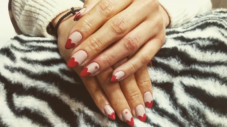 red heart shaped French tips