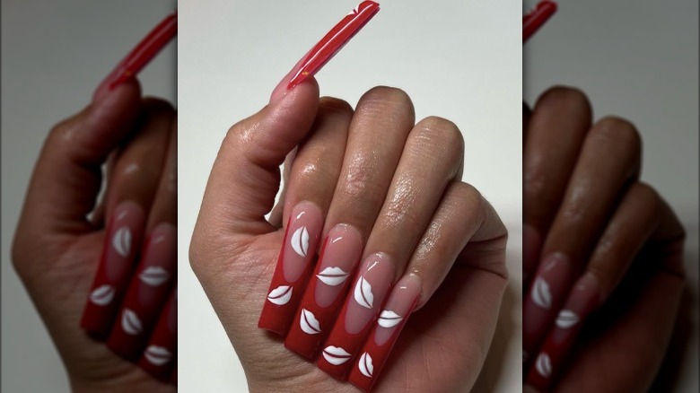 red french manicure with lips design