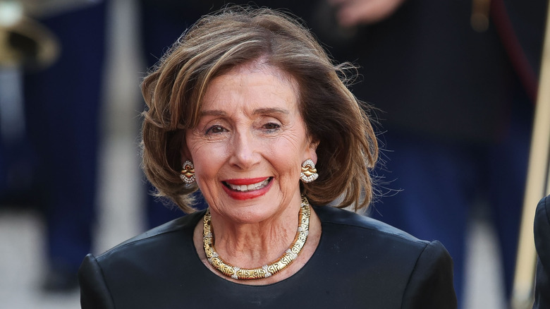 Nancy Pelosi at the State Dinner in honour of Joe Bien and Jill Biden at the Palais de l'Élysée in Paris.