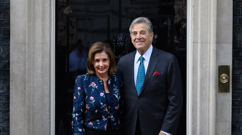 Nancy and Paul Pelosi in front of 10 Downing Street 2021