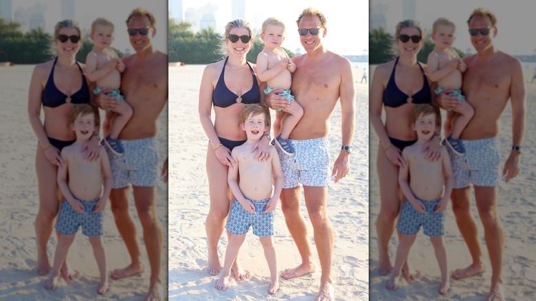 Natasha Archer & Chris Jackson with kids on beach