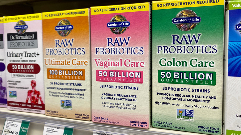 Boxes of probiotics in a store