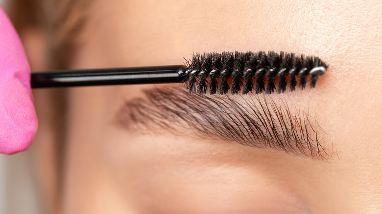 woman brushing eyebrows