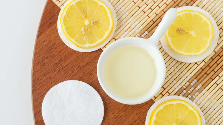 Lemon slices surround a bowl