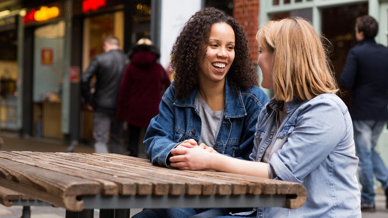 Couple talking on date