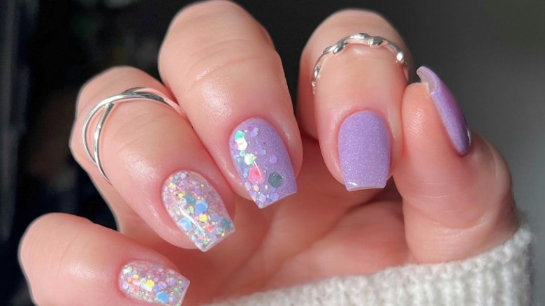 A glittery manicure