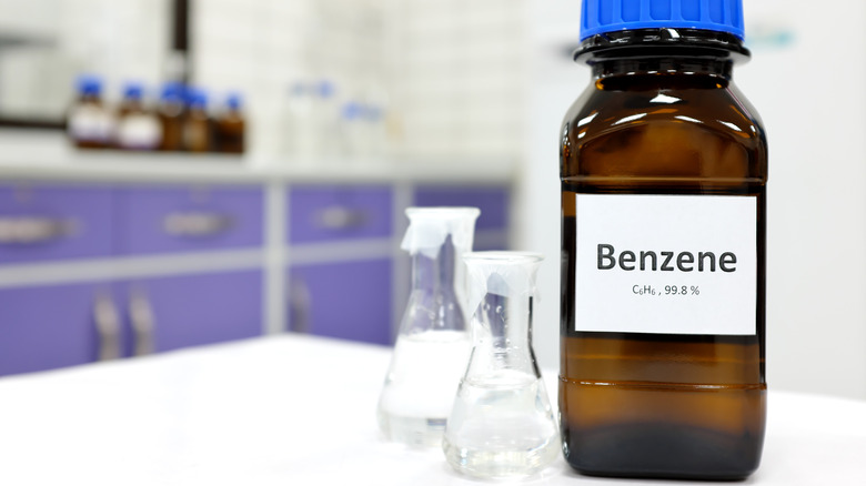 Bottle of benzene in a laboratory