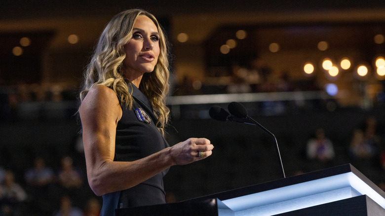 Lara Trump at the podium for a political event