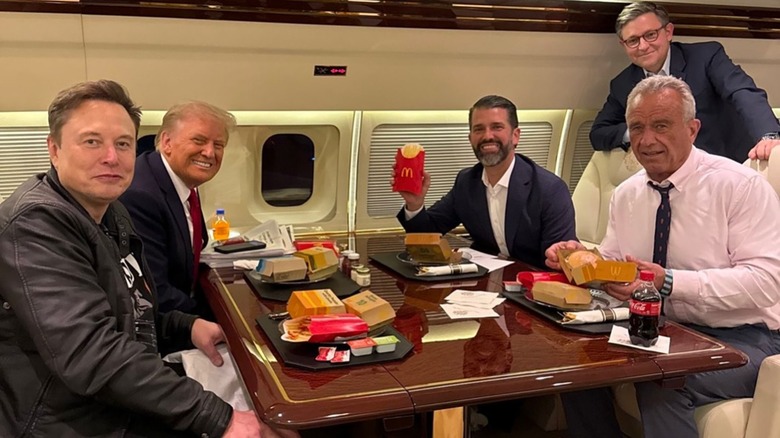 Elon Musk, Donald Trump, Donald Trump Jr., and RFK Jr. eating McDonald's