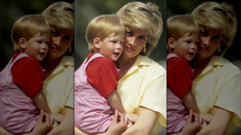 Princess Diana holding toddler Prince Harry