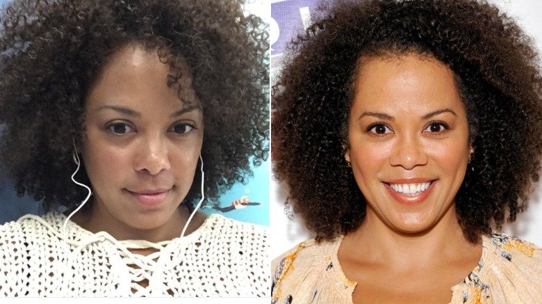 Amy Holmes without and with makeup