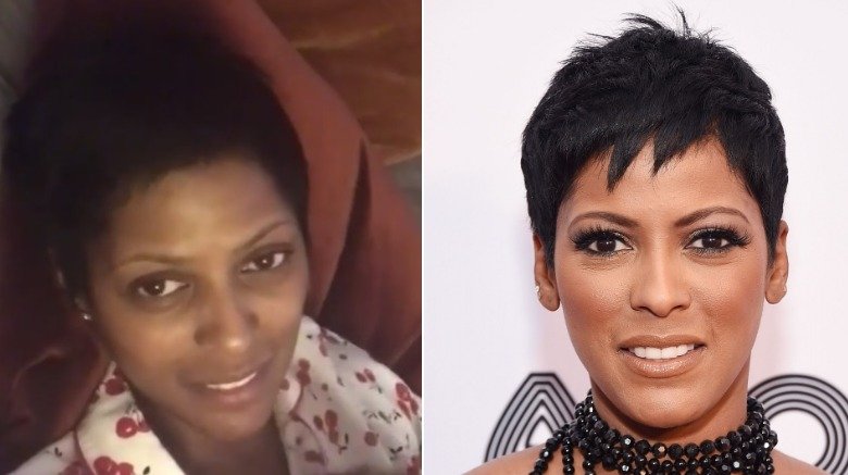 Tamron Hall without and with makeup