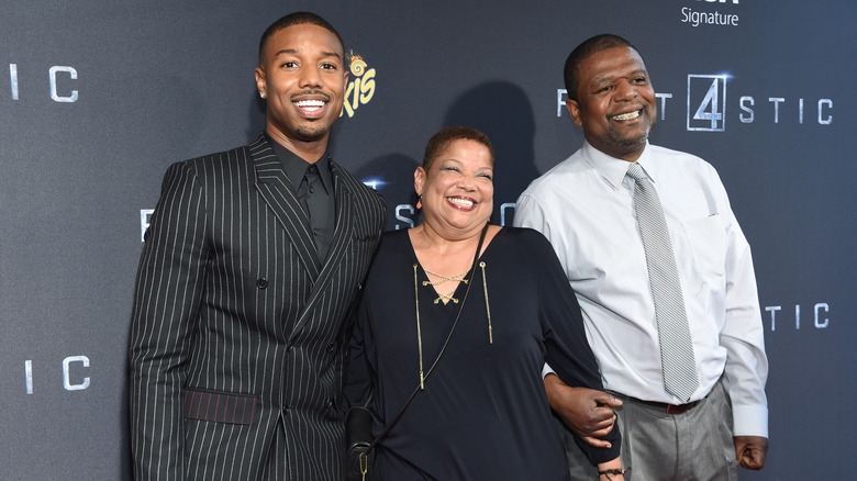 Michael B. Jordan poses with his parents