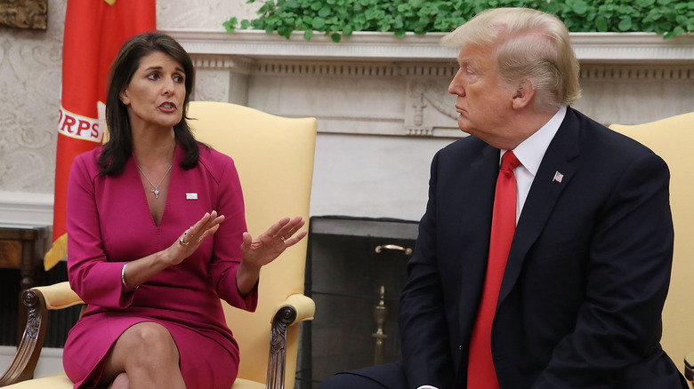 Nikki Haley speaking to Donald Trump