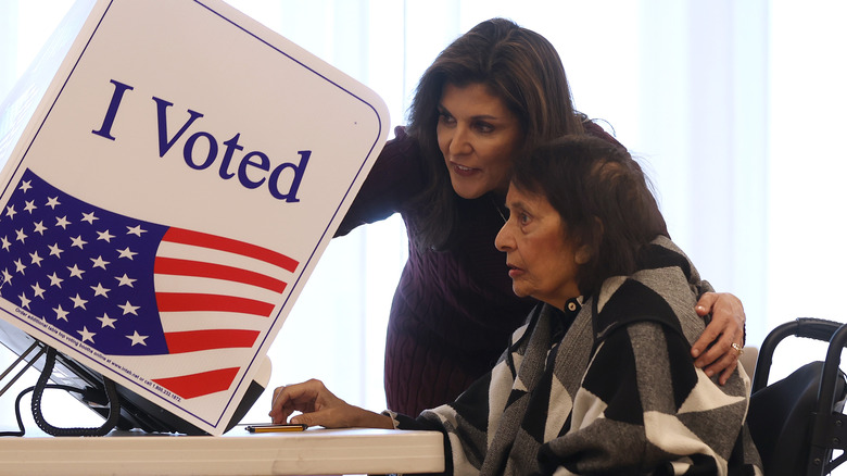 Nikki Haley helps her mother at the voting booth