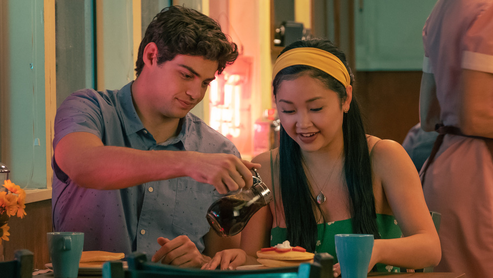 Peter and Lara Jean eating pancakes