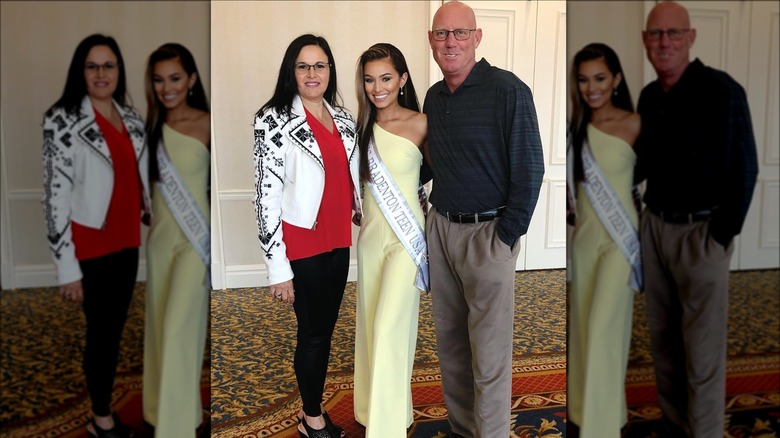 Noelia Voigt in yellow dress with parents 