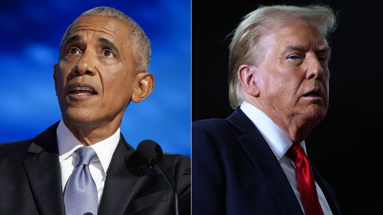 Barack Obama speaking & Donald Trump staring