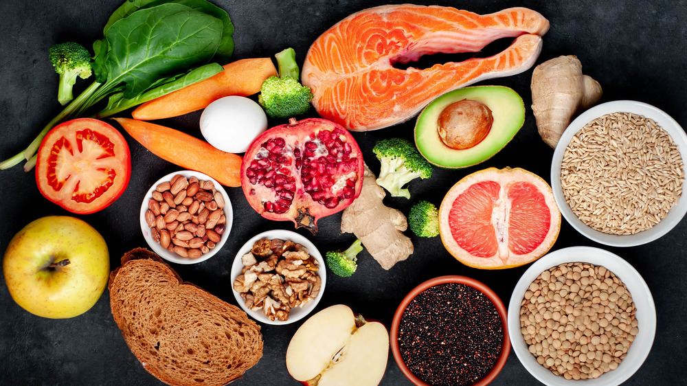 Healthy foods on a black background 