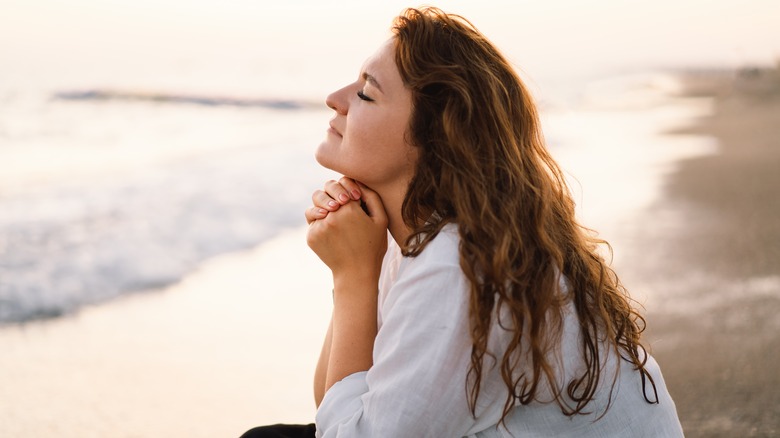 A woman on the beach. 