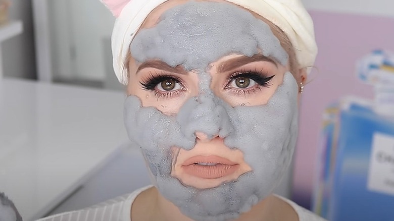 Woman wearing bubble mask