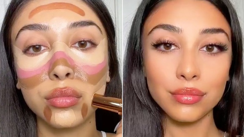 Woman trying rainbow contouring