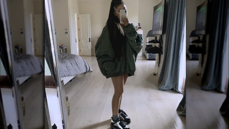 Ariana Grande wearing an oversized jacket on Instagram