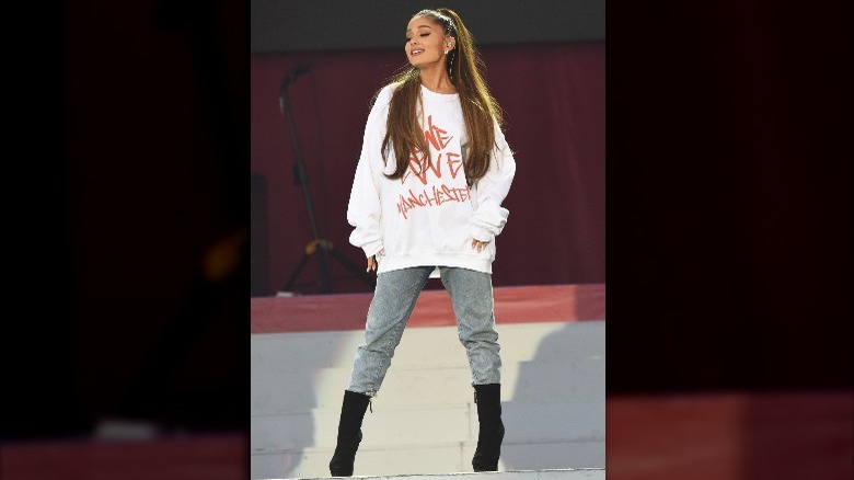 Ariana Grande performing at the One Love Manchester event