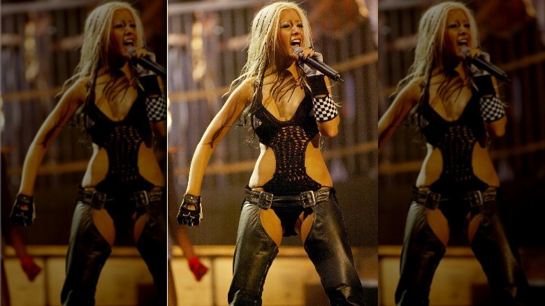 Christina Aguilera performing in her chaps