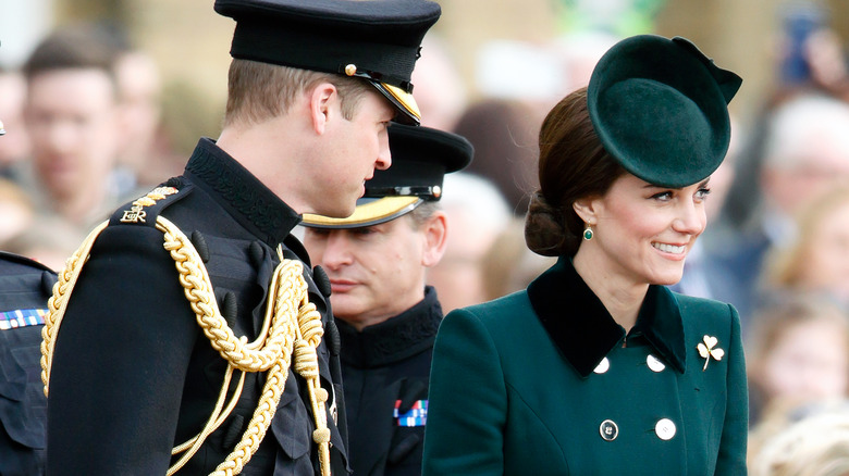 Prince William, Duke of Cambridge (in his role as Colonel of the Irish Guards) and Catherine, Duchess of Cambridge attend the annual Irish Guards St Patrick's Day Parade at Cavalry Barracks on March 17, 2017