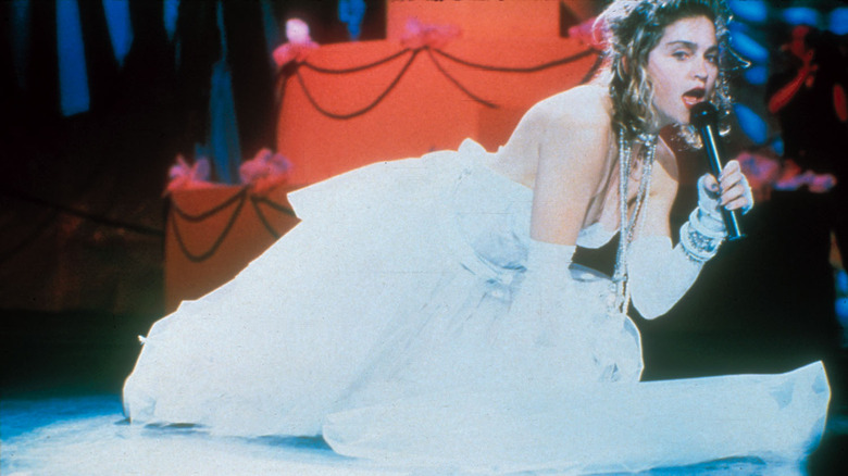 Madonna in wedding dress outfit at 1984 MTV VMAs