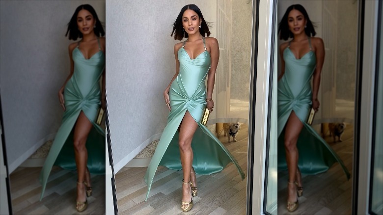 Vanessa Hudgens posing in Versace dress