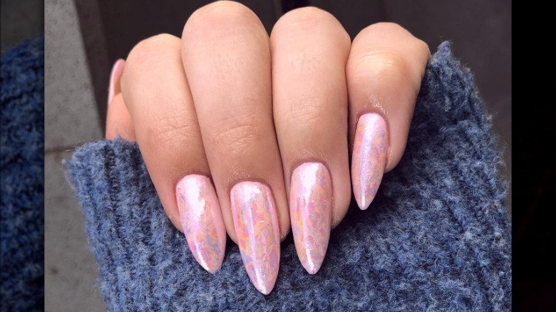 Pink oil slick nails