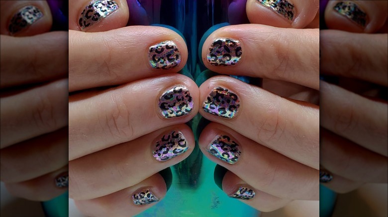 Leopard print rainbow nails