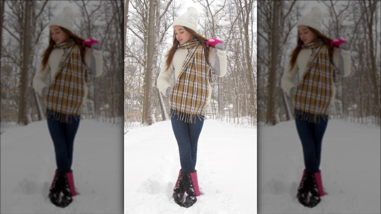 Olivia Dunne as a teen wearing winter clothes